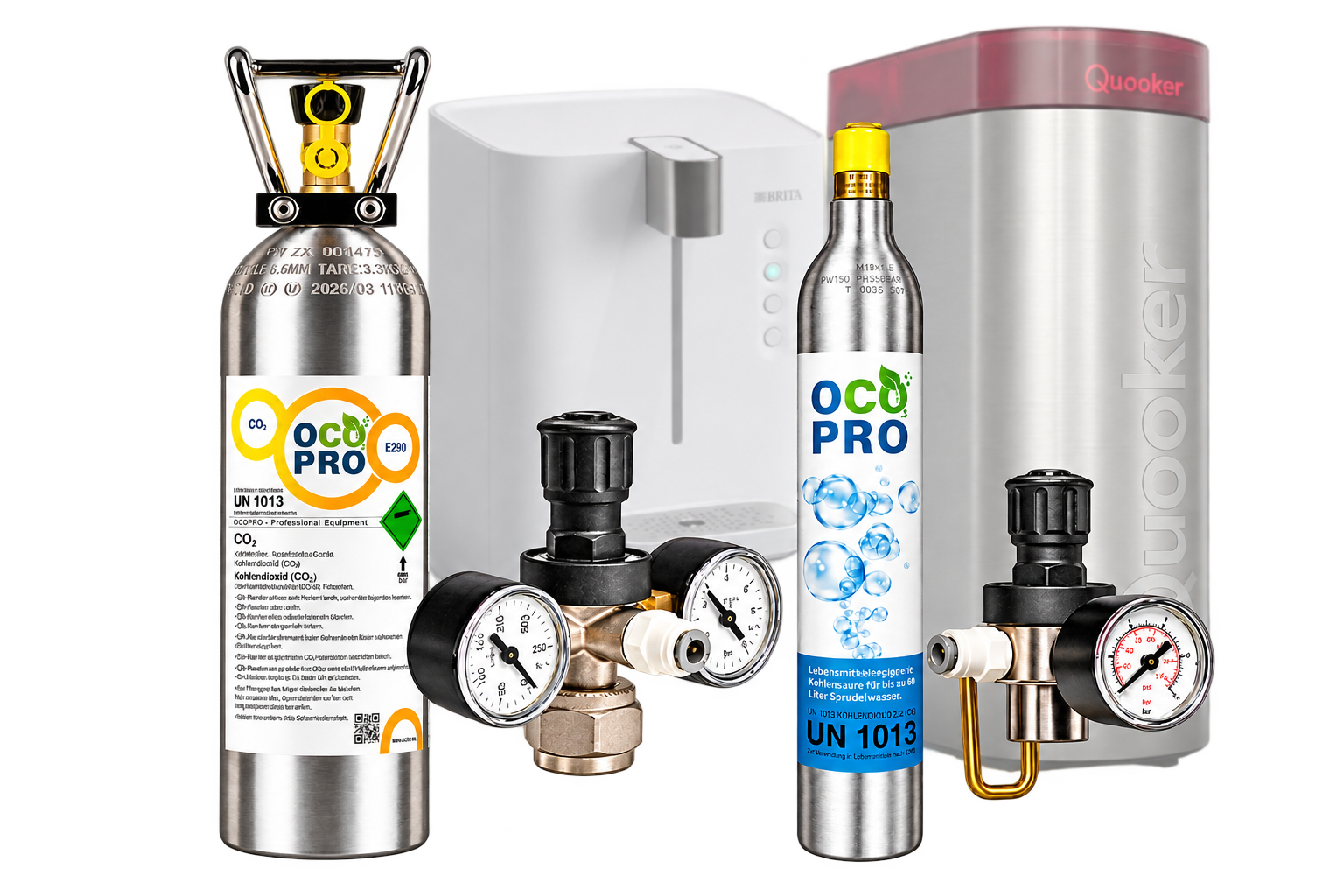 CO₂-Zylinder und Regler im Produktset