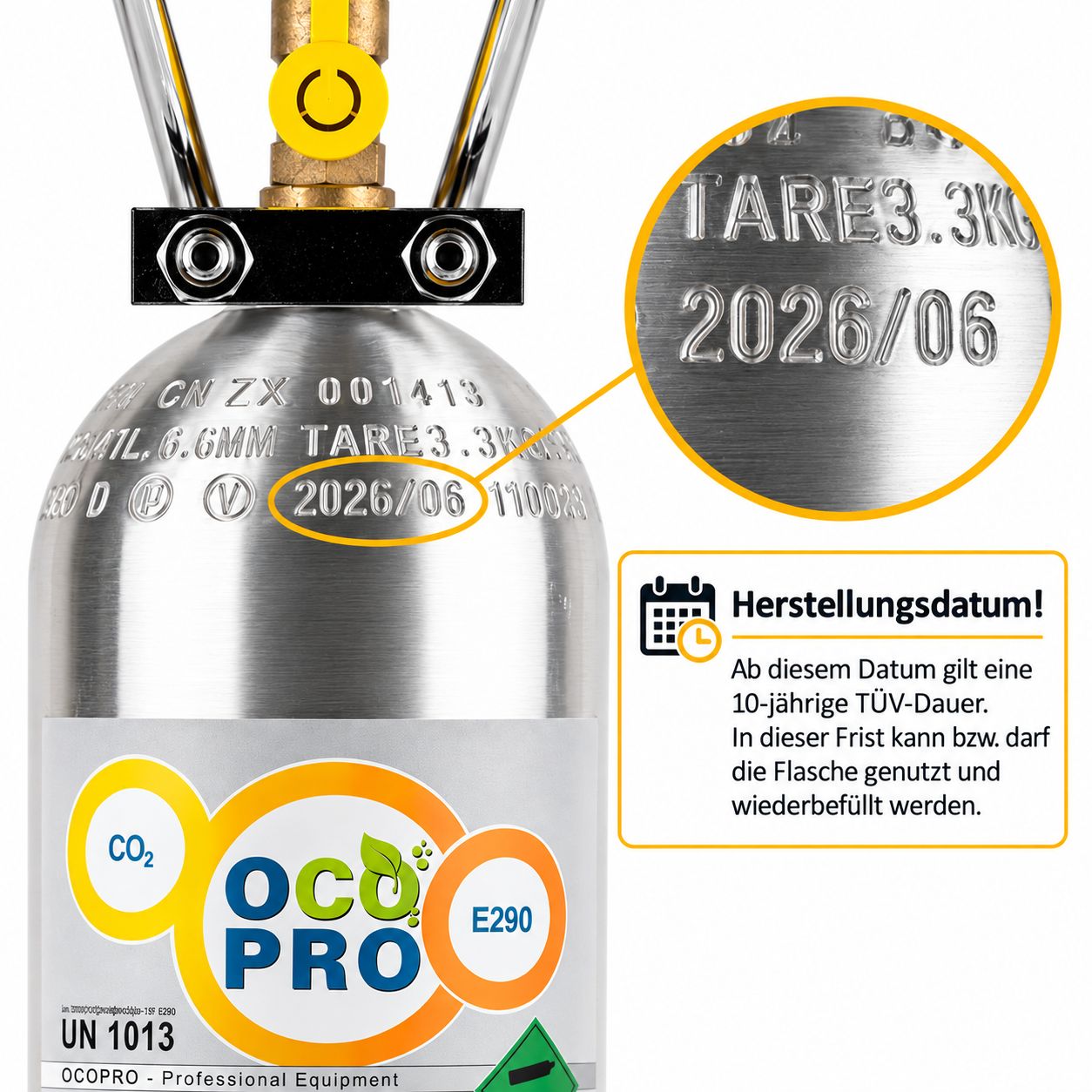 CO2 Mehrweg-Vorratsflasche 2kg für GROHE-Blue Systeme geeignet TÜV bis 2036