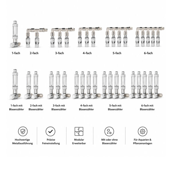 CO2 Verteiler 2er | 3er | 4er | 5er für Aquarium CO2-Anlagen
